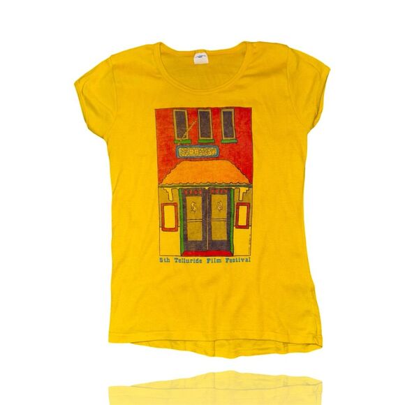 Vintage Telluride Film Festival T-Shirt Yellow Graphic Unisex L 70s - Picture 1 of 5
